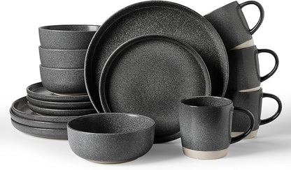 Famiware Milkyway 16-Piece Stoneware Plates and Bowls, Matte Dark Charcoal | by Famiware