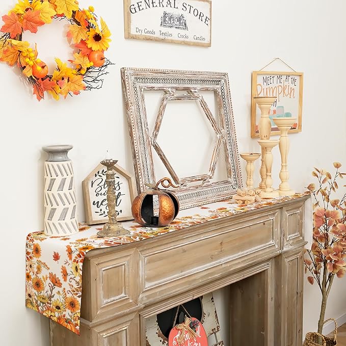 Fall Pumpkins and Sunflowers Table Runner 13x120 Inch, Maple Leaves Farmhouse - Image 7