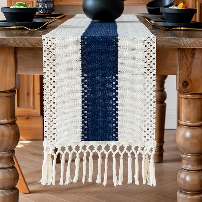 EMMTEEY Boho Table Runner with Tassels 94 Inches Long, Scratch & Heat Resistant - Image 5