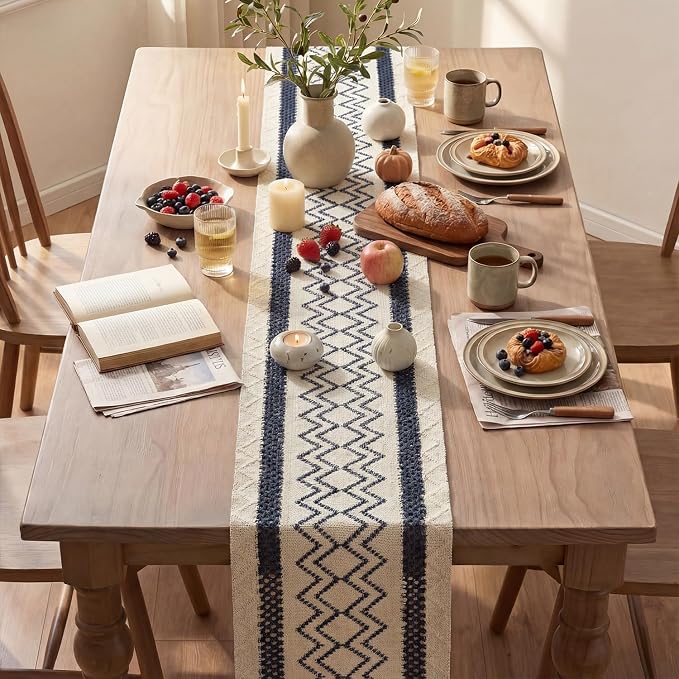 Artoid Mode Dark Blue Stripe Diamond Woven Table Runner 12x48 Inch | Holiday - Image 4