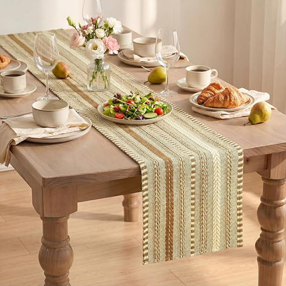 Artoid Mode Coffee Farmhouse Stripe Braided Table Runner 12x108 Inch | Holiday - Image 8