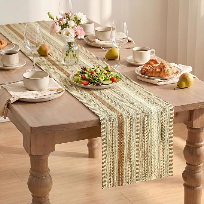 Artoid Mode Coffee Farmhouse Stripe Braided Table Runner 12x60 Inch | Holiday - Image 8