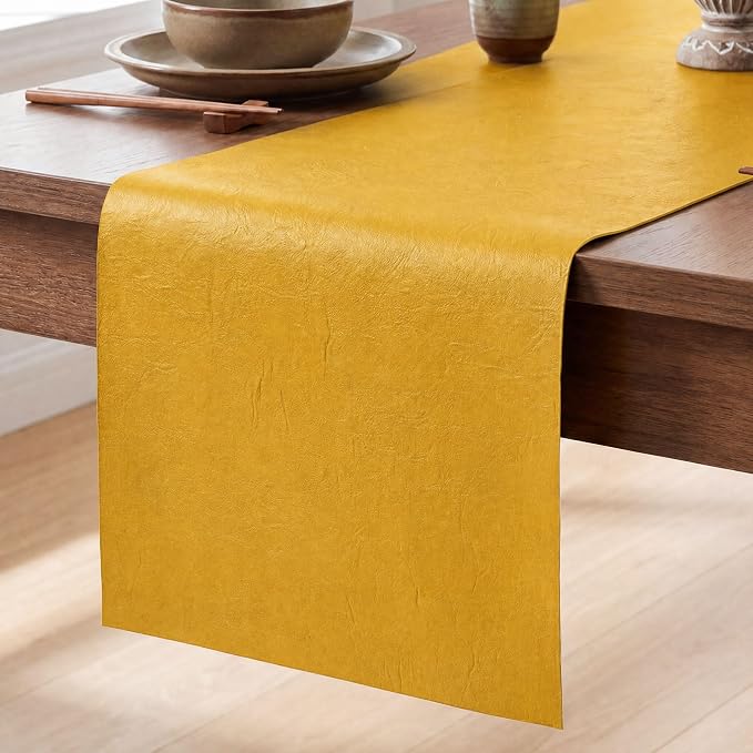 Artoid Mode Yellow Double Sided Vinyl Faux Leather Table Runner, Seasonal by ArtoidMode