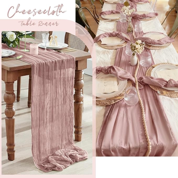 3 Pack Dusty Pink Cheesecloth Table Runner, 17 x 108 Inch, Gauze Cheese Cloth - Image 7