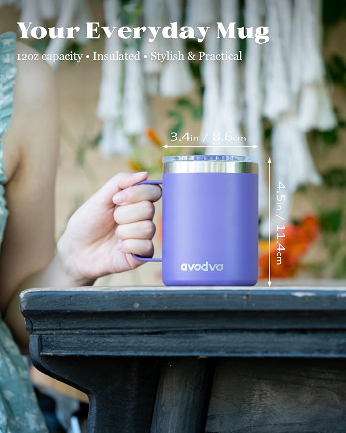 12oz Insulated Coffee Mug with Lid – Includes Two Lids, Stainless Steel Coffee - Image 4