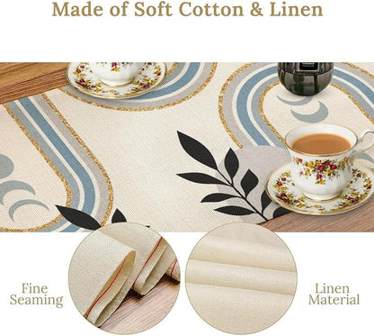 YCness Boho Mid Century Abstract Table Runner Modern Sun Moon Phase Minimalist - Image 6