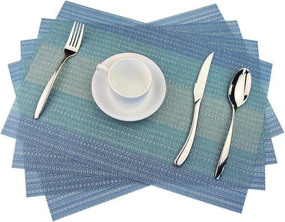 PIGCHCY Placemat,Washable Woven Non-Slip Insulation Durable Placemat Vinyl Table Mat Set of 4 (4pcs Placemats,Coastal Blue)