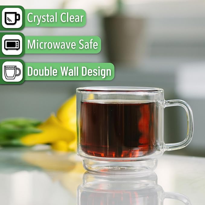 BTaT- Double Walled Stackable Glass Coffee Mugs, 12 oz, Glass Coffee Cups - Image 4