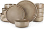 vancasso PLAYA Plates and Bowls Sets, 18 Pieces Dark Brown Dinnerware Sets for Kitchen, Reactive Glaze Dishes Set for 6, Dishwasher and Microwave Safe