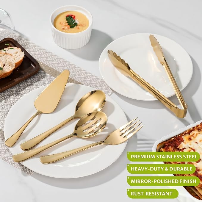 11PCS Stainless Steel Gold Serving Utensils, 8.7''Serving Spoons, 8.7''Slotted - Image 4