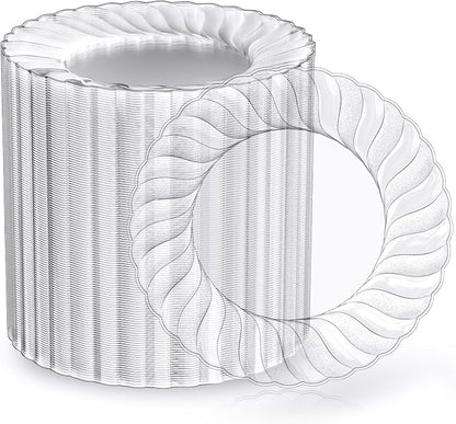 FOCUSLINE 100 Count 6 Inch Clear Plastic Plates, Disposable Heavy Duty Salad by FOCUSLINE