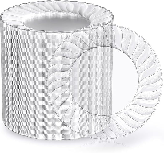 FOCUSLINE 100 Count 6 Inch Clear Plastic Plates, Disposable Heavy Duty Salad by FOCUSLINE