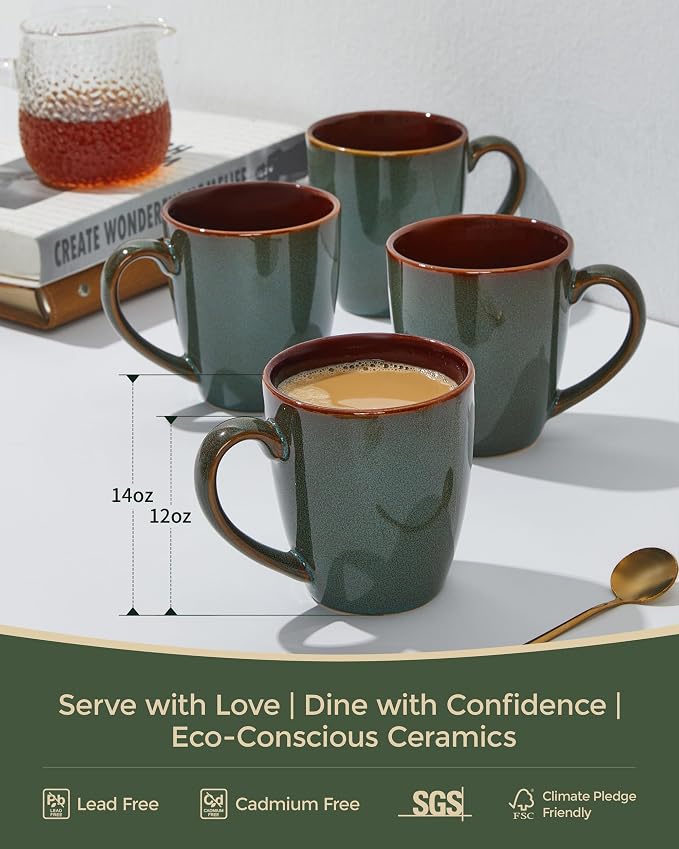 Pokini Coffee Mug 14 oz, Ceramic Coffee Mugs Set of 4, Reactive Glaze Mug - Image 3
