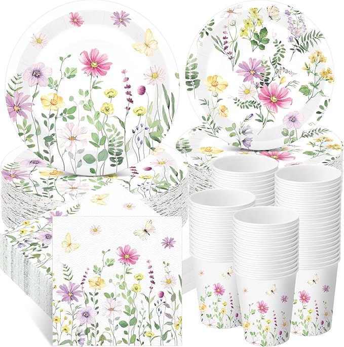 250 Pcs Wildflower Party Decorations Include Spring Summer Floral Paper Plates by Ziliny