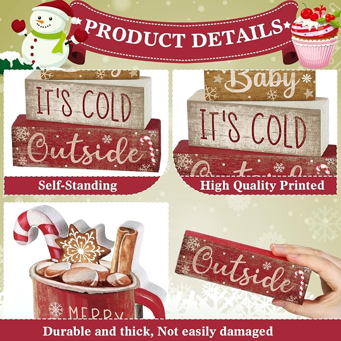 Moucuny 4 Pcs Christmas Table Decor Wooden Hot Cocoa Decoration Christmas - Image 4