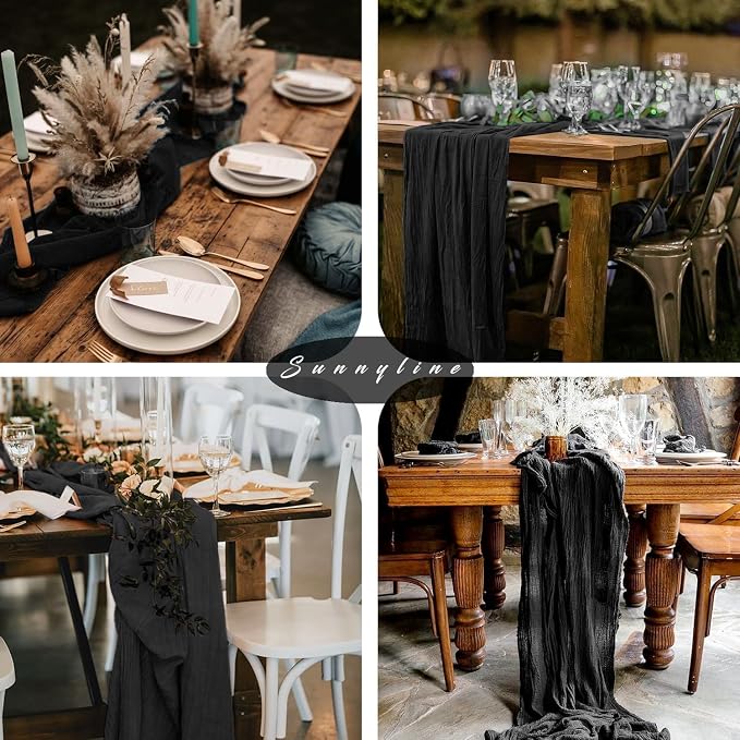 Black 6 Pcs Cheesecloth Table Runner 10FT Gauze Fabric Boho Cheese Cloth Table - Image 6