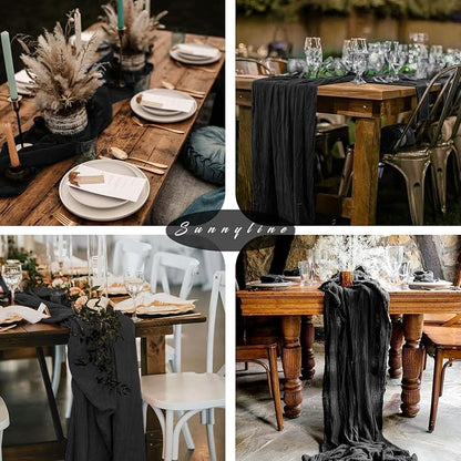 Black 6 Pcs Cheesecloth Table Runner 10FT Gauze Fabric Boho Cheese Cloth Table - Image 6