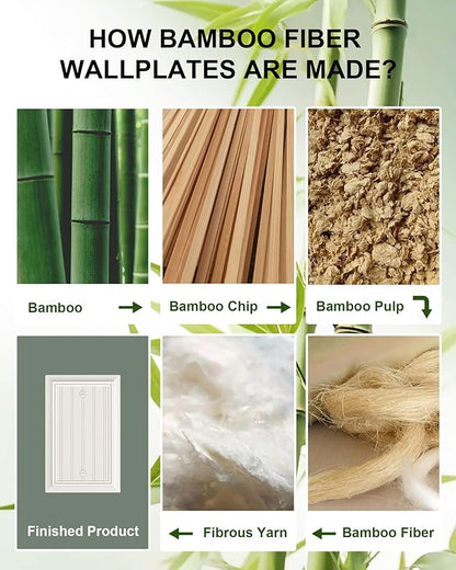 2-Pack Classic Beadboard Single Blank Wall Plate, Durable Natural Bamboo Fiber Wall Plate Cover,Light Almond 1 Gang Wall Plate for Unused Outlets/Switches