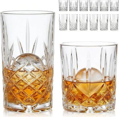 Moretoes Crystal Whisky Drinking Glasses Set of 12, Glass Cups | Mixed by Moretoes
