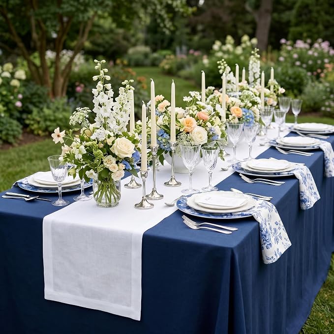 Solino Home 100% Pure Linen Table Runner White, Fete 14 x 132 Inch Long | Table - Image 2