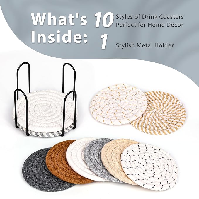 10 Style Drink Coasters with Holder, Absorbent Coasters - Image 3