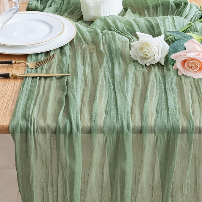 Cheesecloth Table Runner Sage Green 10FT Boho Gauze Table Runners | 120 Inch by Wokceer