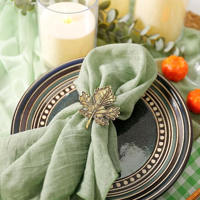 wonlex Thanksgiving Napkin Rings Set of 6, Brass Maple Leaf Napkin Rings Holder - Image 6