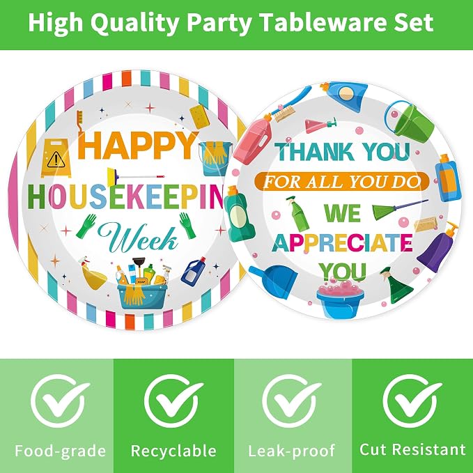 96 Pcs Housekeeping Week Party Supplies Kit 24 Plates 24 Dessert Plates 24 - Image 3