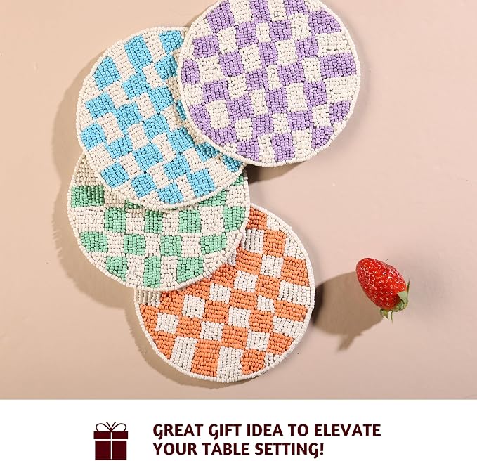 Folkulture Coaster for Drinks | Pack of 4 Multicolor Boho Coasters | Cute Round - Image 8