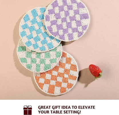Folkulture Coaster for Drinks | Pack of 4 Multicolor Boho Coasters | Cute Round - Image 8