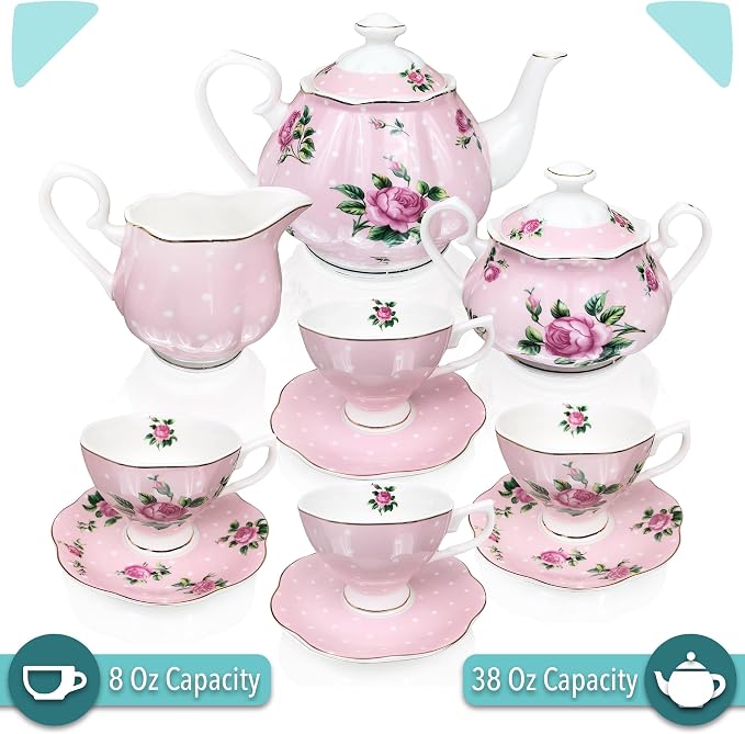 BTaT- Floral Tea Sets for Adults, Service for 4, Pot & Cups - Image 3