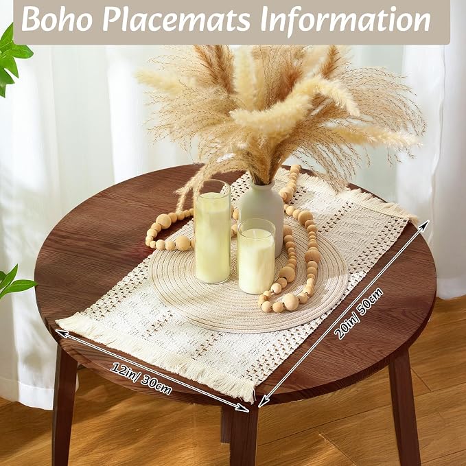 Boho Placemats 4/6/8 Set of Round Woven Placemat Macrame Style Bicolor - Image 4
