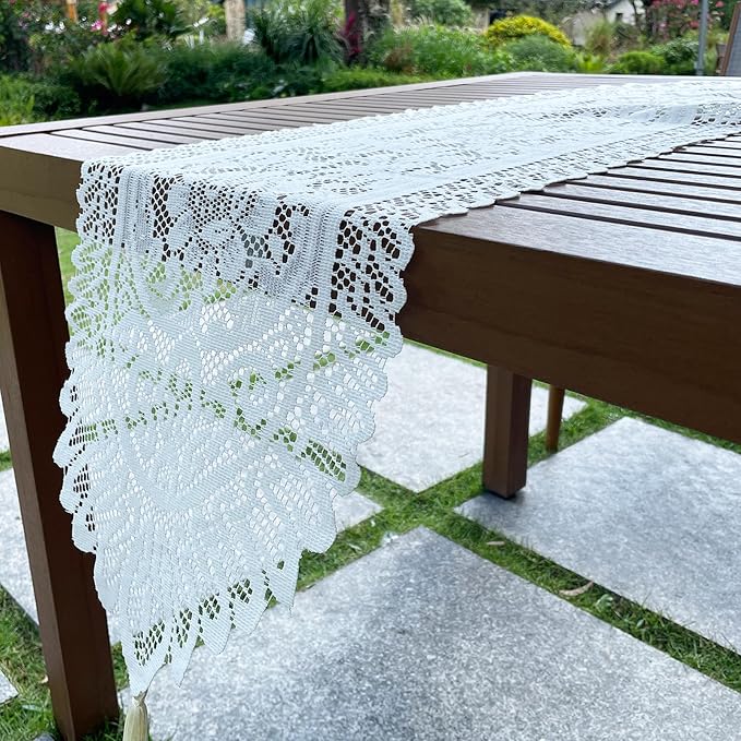 2Pcs Lace Table Runners with Tassels, Farmhouse Boho Doily Vintage Floral - Image 5
