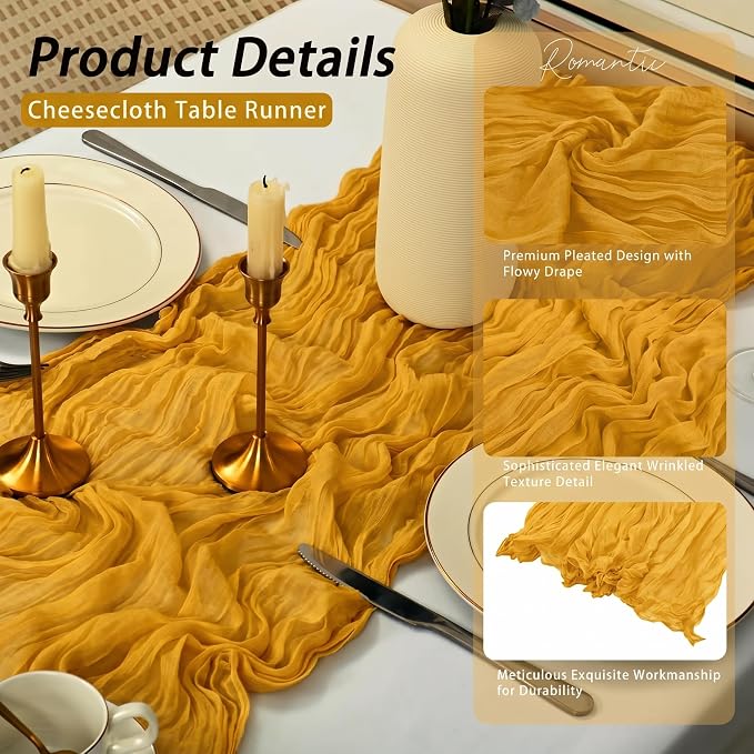 8 Pack Gold Cheesecloth Table Runner 17x108 inch Rustic Gauze Table Runner - Image 4