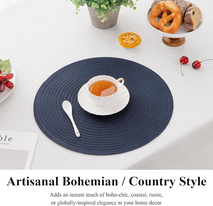 SHACOS Round Placemats Set of 6 Washable 15 inch Circle Polyester Woven Braided - Image 5
