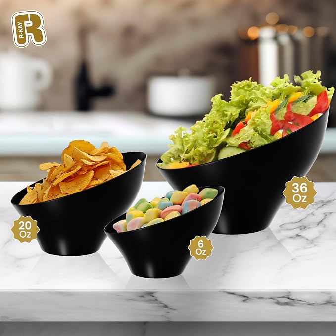 R-kay 6 Pack Black Large Plastic Bowls - Image 3