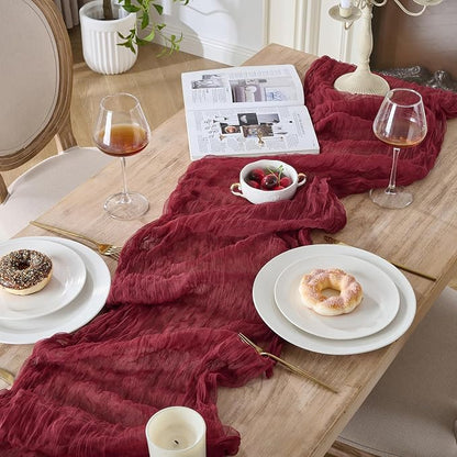 3 Pack Burgundy Red Cheesecloth Table Runners, 120 Inch 10Ft Wine Red Gauze - Image 5