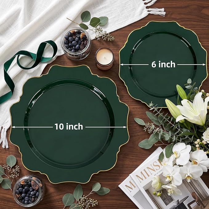 50PCS Green Plastic Plates Fancy Green Disposable Plates - Image 2