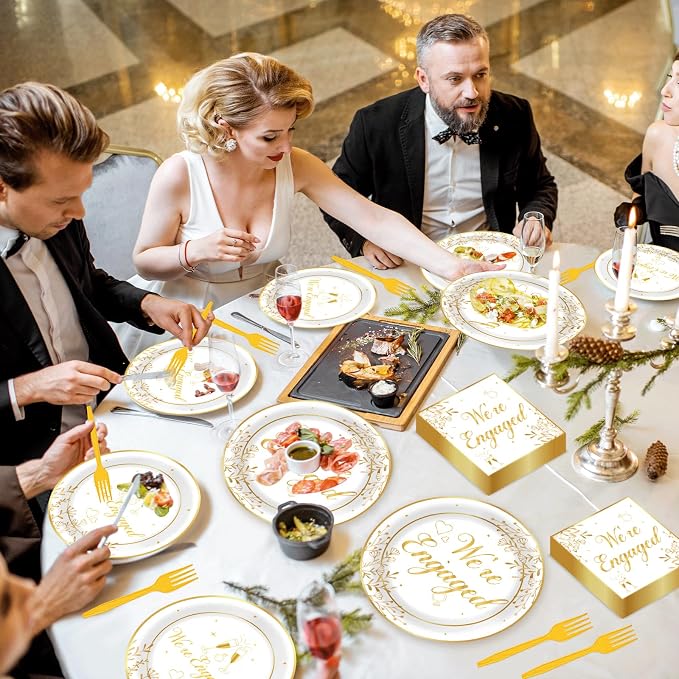 96Pcs Happy Engagement Party Supplies Engagement Paper Plates Napkins We're - Image 5