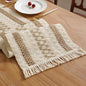 Boho Table Runner with Tassels 12 x 120 Inches Long, Cream & Brown Rustic by Niviy