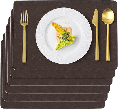 Vinyl Placemats Set of 6 Faux Leather 100% Waterproof Wipeable Washable Place Mats Heat Resistant Easy Clean Non-Slip Table Mats for Indoor Outdoor. (6,Coffee)