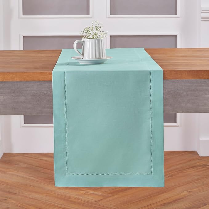 Solino Home Cotton Linen Dining Table Runner Pastel Turquoise, 14 x 90 in | by SolinoHome