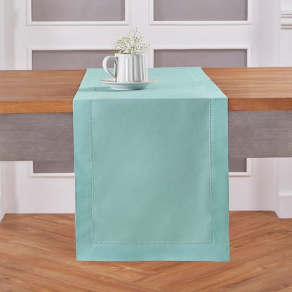 Solino Home Cotton Linen Dining Table Runner Pastel Turquoise, 14 x 90 in | by SolinoHome