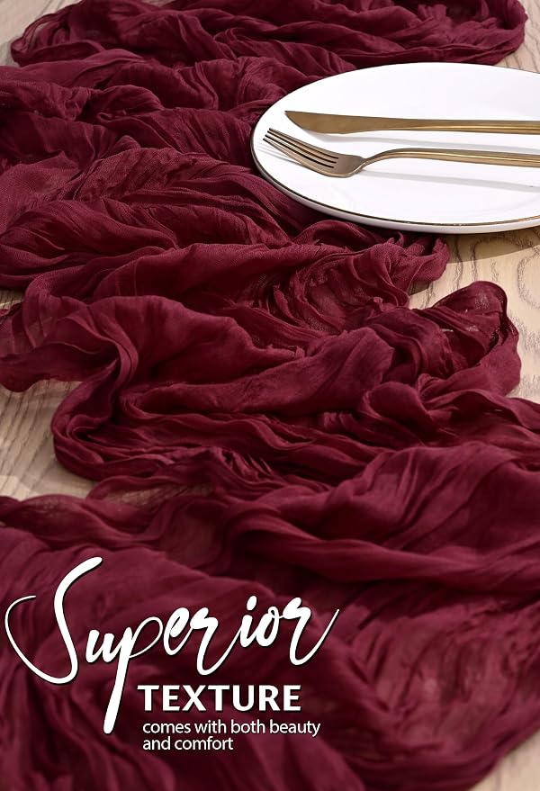 18 Pack Cheesecloth Table Runner 10FT Burgundy Red Table Runner Boho Gauze - Image 4