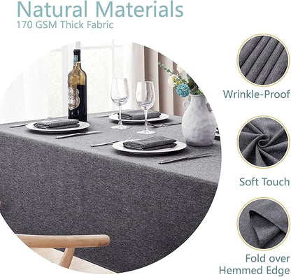 Rectangle Tablecloth Linen Textured Waterproof & Stain Resistant Table Cloth Wrinkle Free Decorative Fabric Farmhouse Table Cover for Dining/Party/Buffet/Wedding, 60 x 120 Inch, Dark Grey