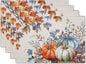 Fall Placemats Set of 4, 12 x 18 Inch Blue and Orange Pumpkin Fall Maple Leaves Washable Heat Resistant Rectangle Place Mat Thanksgiving Decor Table Mats for Seasonal Kitchen Dining