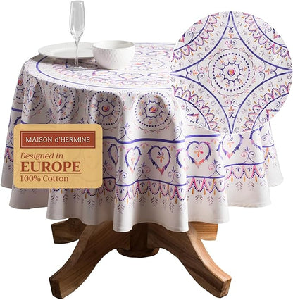 Maison d' Hermine Table Cloth Round Table 100% Cotton 69 Round Inches Tablecloth Reusable Decorative for Dining Room Farmhouse Home Valentines Day Decorations Spring Summer - Mandala