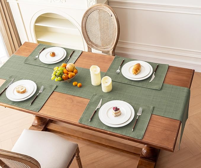 Linen Textured Table Runner, Sage Green Table Runners 108 Inches Long | Raised - Image 7