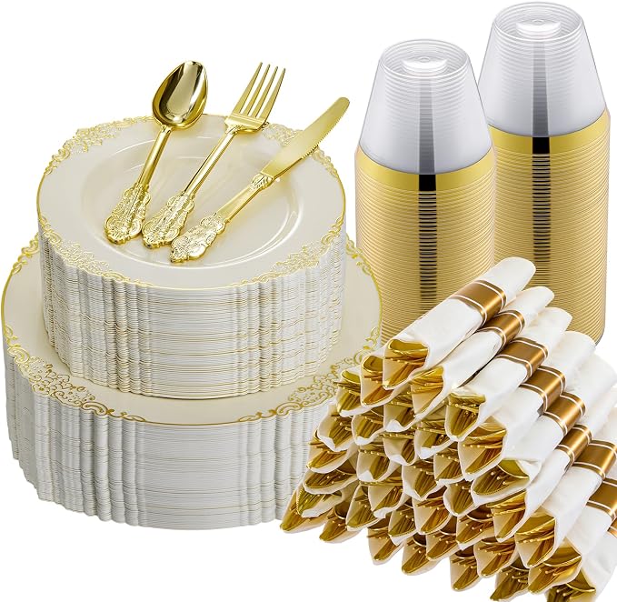 Bestluck 350PCS Ivory Disposable Dinnerware by Bestluck