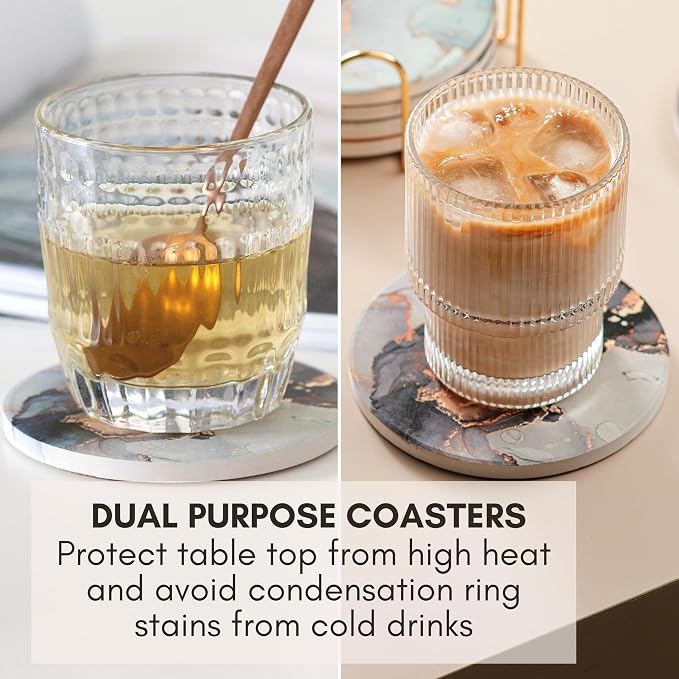 Ceramic Marble Coasters Set of 6, Absorbent Drink Coasters - Image 9